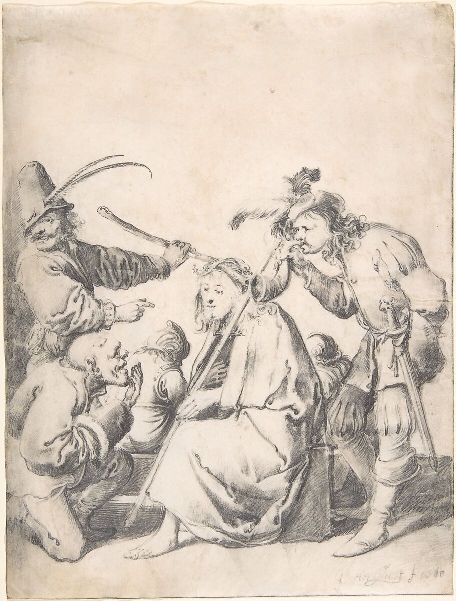The Mocking of Christ, Pieter Jansz. Quast (Dutch, Amsterdam (?) 1605/6–1647 Amsterdam), Graphite and black chalk, brush and gray wash, on vellum 