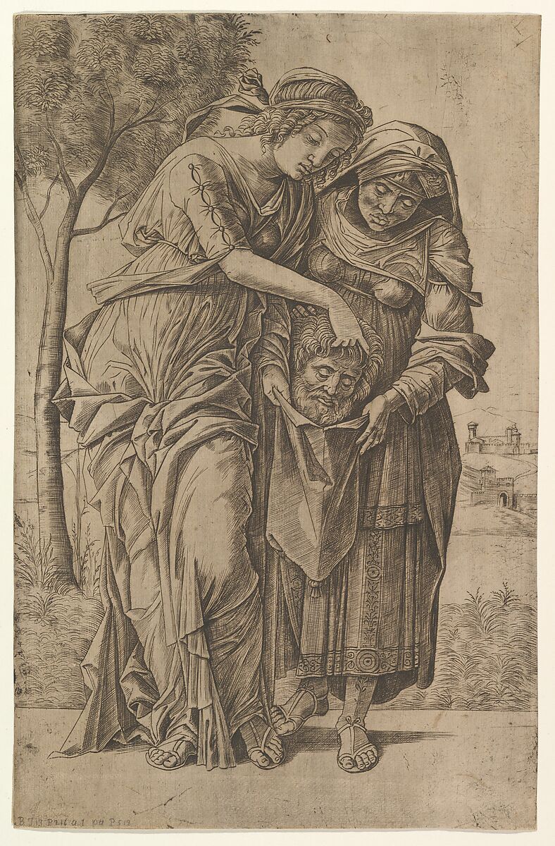 Judith and her maidservant with the head of Holofernes, Girolamo Mocetto (Italian, ca. 1470–1531), Engraving 