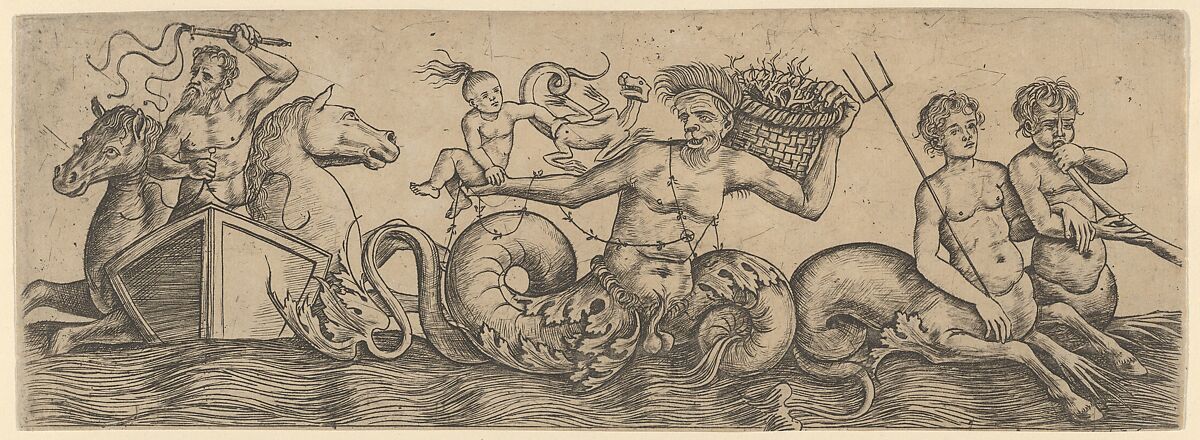 Frieze with Neptune and Tritons, Girolamo Mocetto (Italian, ca. 1470–1531), Engraving 