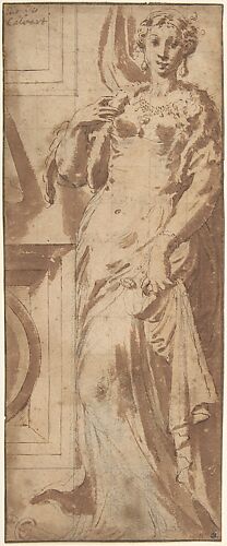 Standing Female Figure and Ornamental Framework