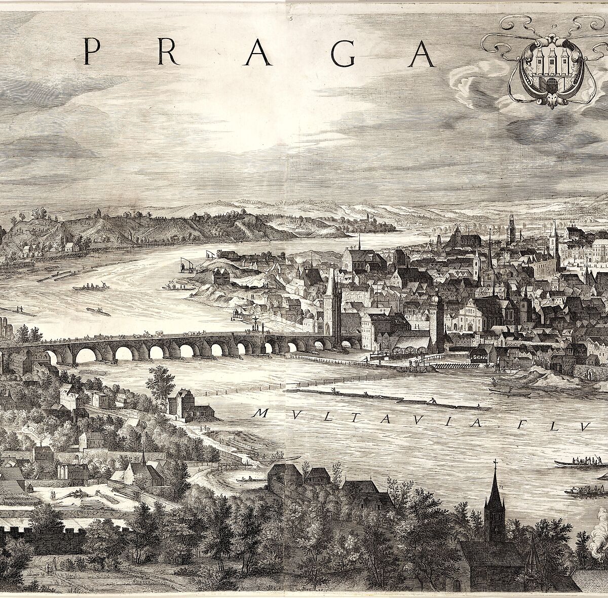 View of the City of Prague, Johannes Wechter (German, Nuremberg ca. 1550–after 1606 Eichstatt, Bavaria), Etching 