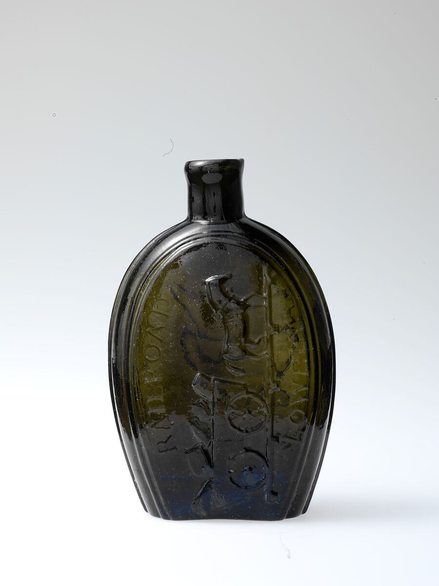 Figured flask, Probably Coventry Glass Works (1813–1850), Blown-molded glass, American