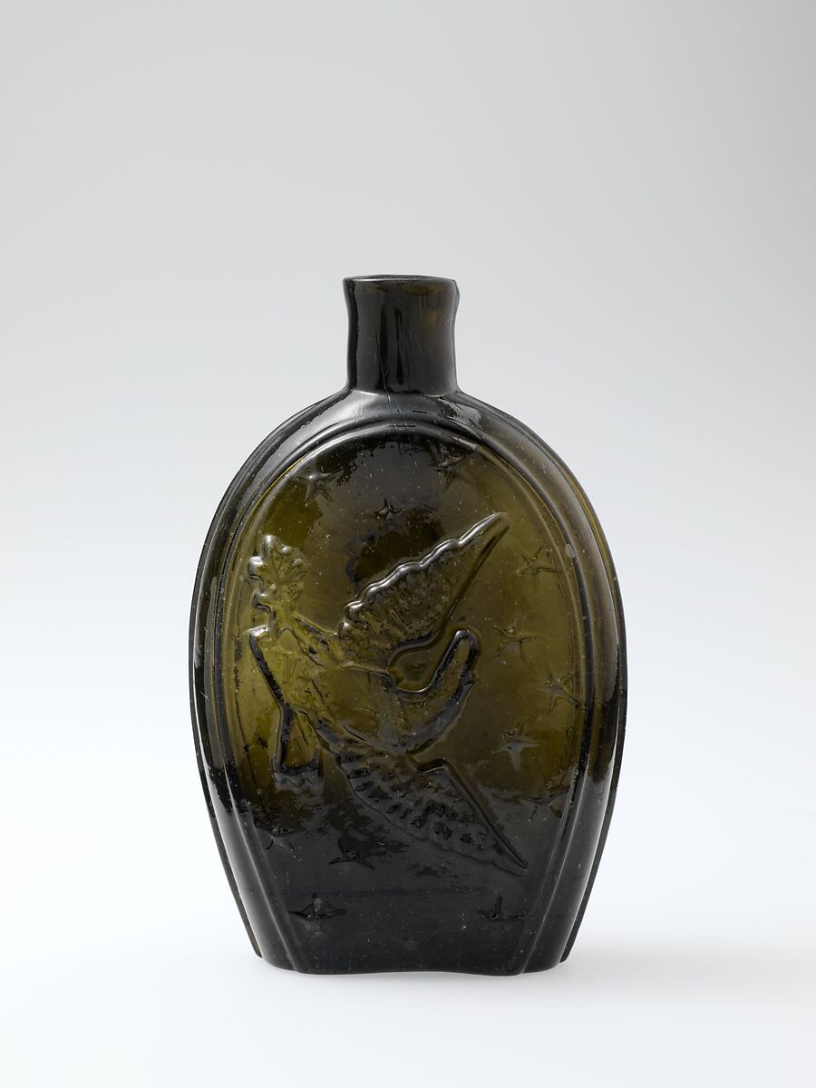 Figured flask, Probably Coventry Glass Works (1813–1850), Blown-molded glass, American 