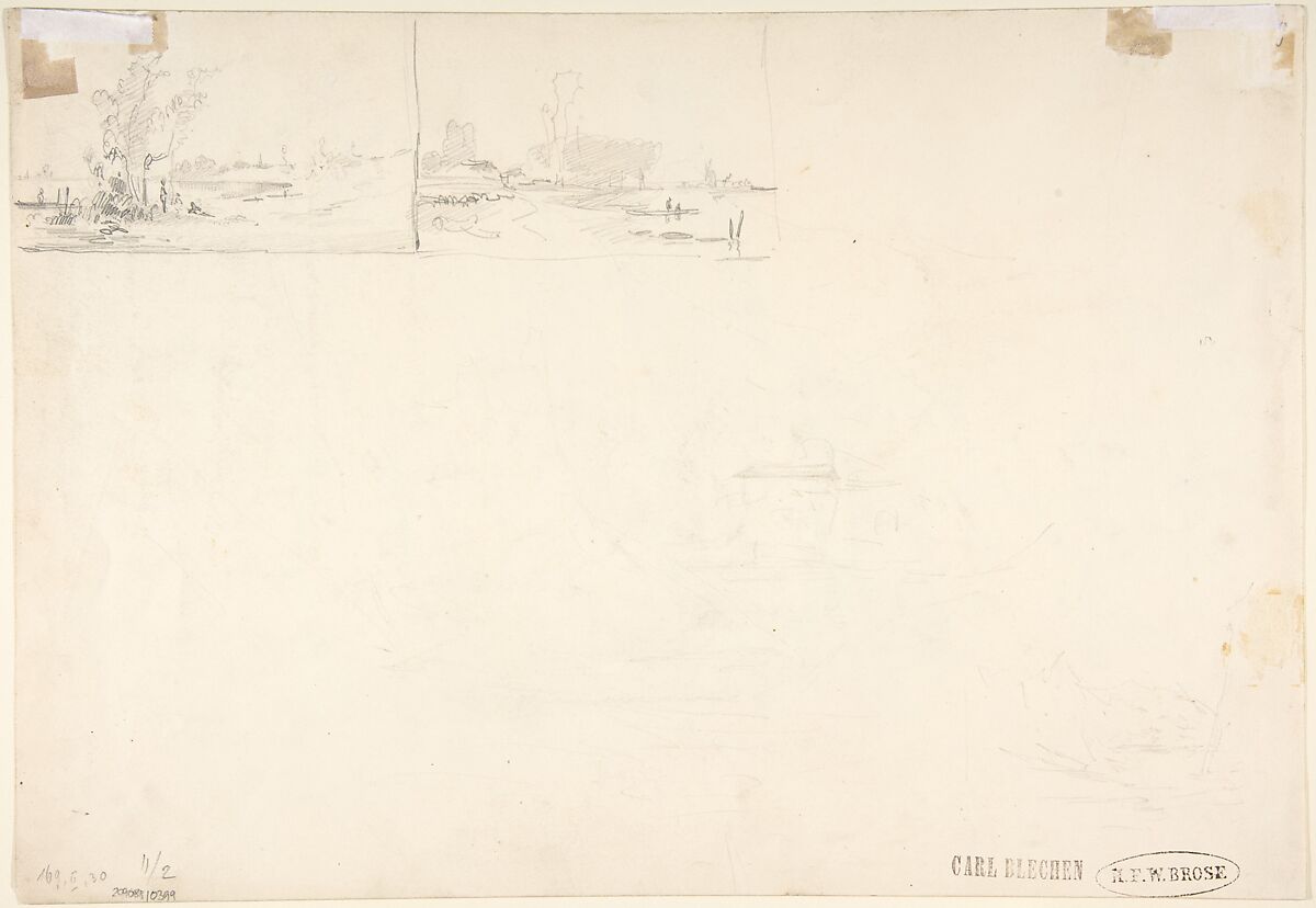 Rocks in the Bode Valley; verso: Small Landscape Studies, Karl Blechen (German, Cottbus 1798–1840 Berlin), Graphite; framing lines in graphite