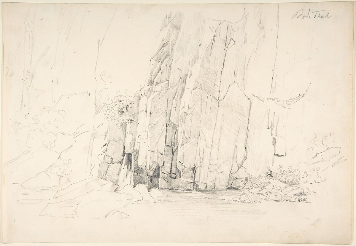 Rocks in the Bode Valley; verso: Small Landscape Studies, Karl Blechen (German, Cottbus 1798–1840 Berlin), Graphite; framing lines in graphite 