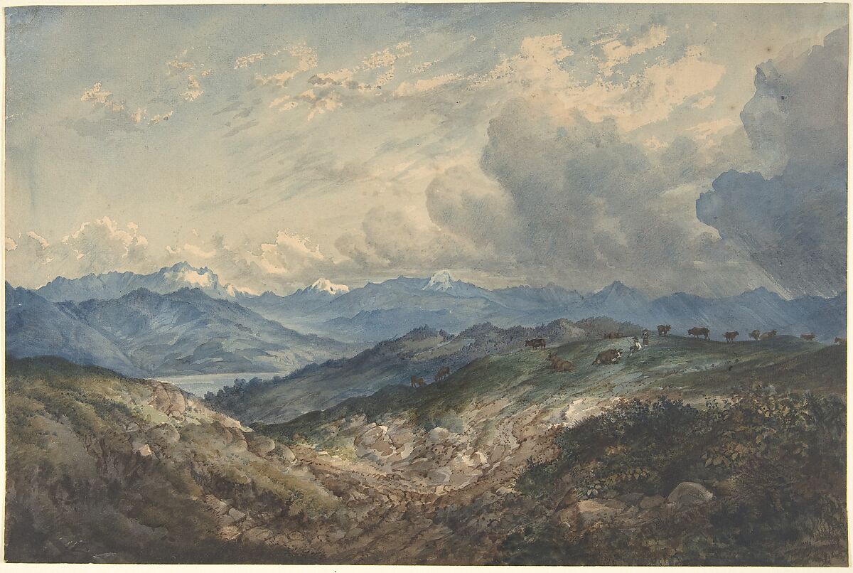 Mountainous Landscape with Approaching Thunderstorm, Anonymous, German, 19th century, Watercolor 