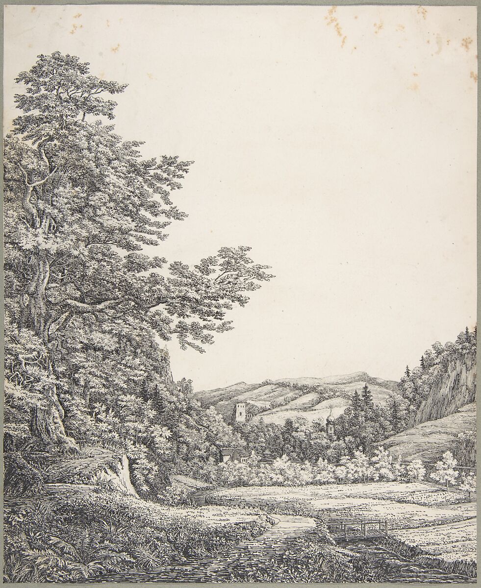 Southern German Landscape, Otto Friedrich Magnus Count Baudissin (Danish, Knoop 1792–1865 Dresden), Pen and black ink over graphite 