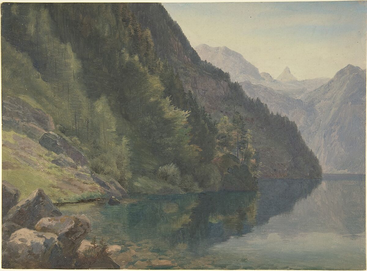 Wooded Shore at the King's Lake (Königssee), Johann Heinrich Schilbach (German, Barchfeld 1798–1851 Darmstadt), Bodycolor 