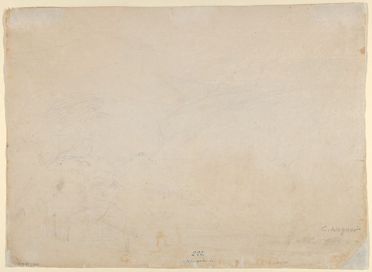 Foggy Landscape in the Apennine; verso: Sketch of Landscape, Carl Wagner (German, Rossdorf 1796–1867 Meiningen), Watercolor, over graphite; verso: graphite
