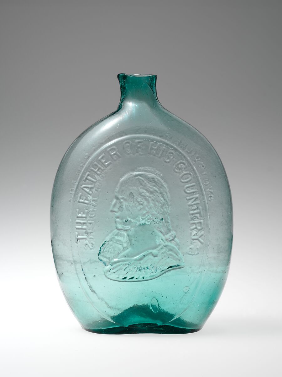 Figured flask, Dyottville Glass Works (1833–1923), Blown-molded glass, American 