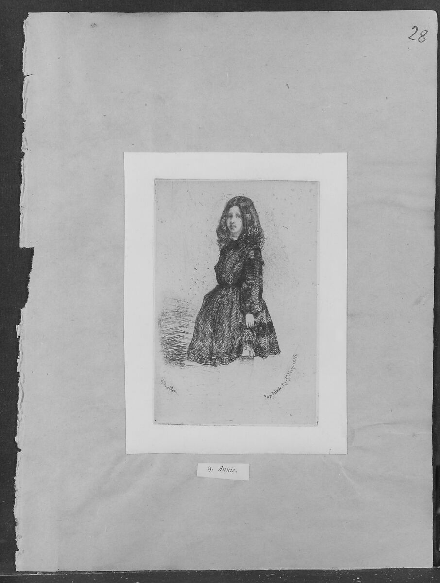 Annie, James McNeill Whistler (American, Lowell, Massachusetts 1834–1903 London), Etching on tan (darkened) chine mounted on white wove paper (chine collé); fourth state of seven (Glasgow)