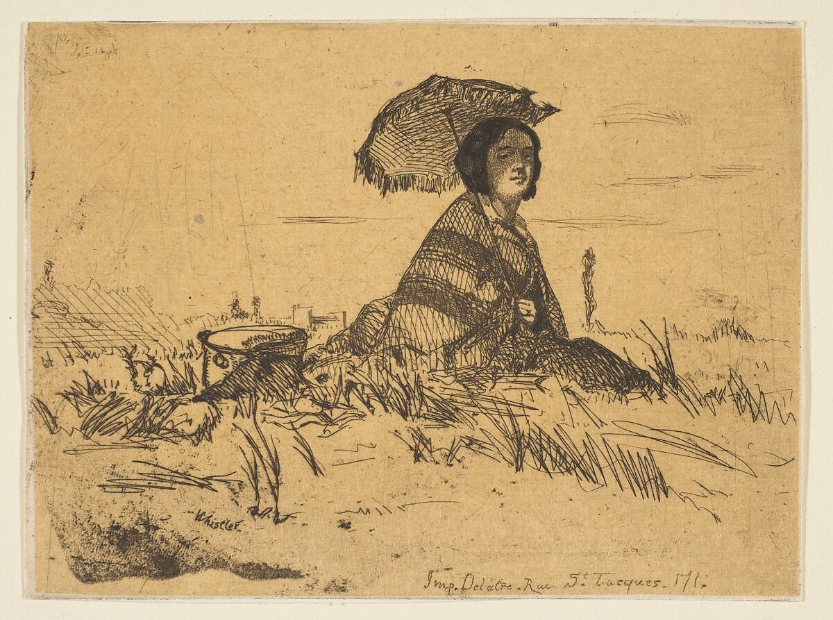 En plein soleil, James McNeill Whistler (American, Lowell, Massachusetts 1834–1903 London), Etching on tan chine on white wove paper (chine collé); third state of three (Glasgow) 