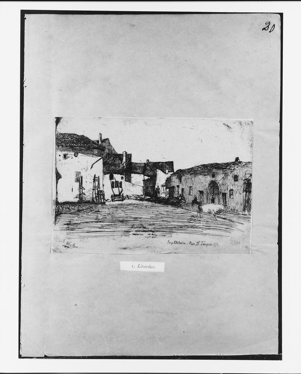 Liverdun, James McNeill Whistler (American, Lowell, Massachusetts 1834–1903 London), Etching on tan chine on off-white wove paper (chine collé); third state of three (Glasgow)