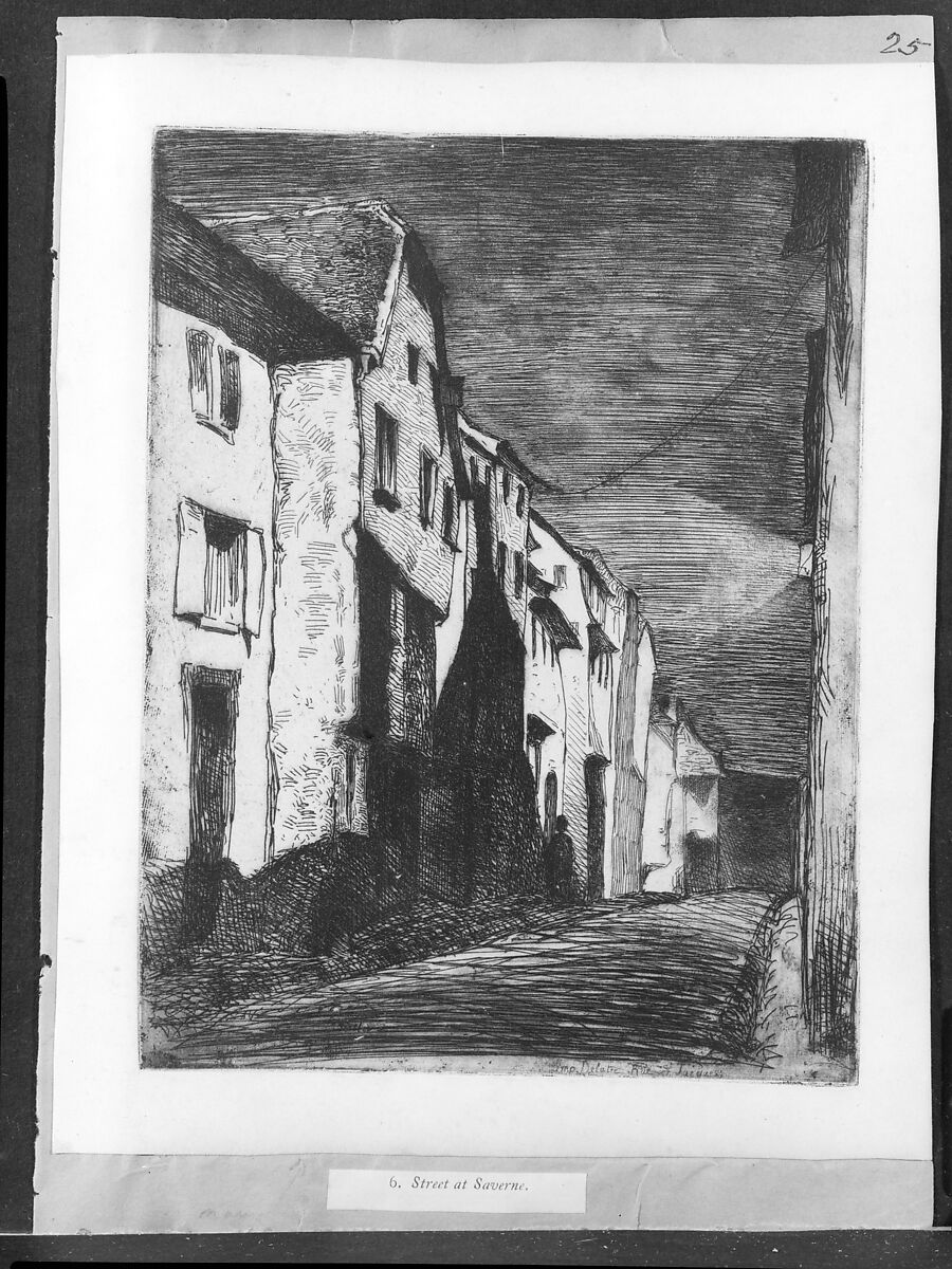 Street at Saverne, James McNeill Whistler (American, Lowell, Massachusetts 1834–1903 London), Etching and open bite or sandpaper ground, printed on ivory chine on off-white wove paper (chine collé); third state of four (Glasgow)