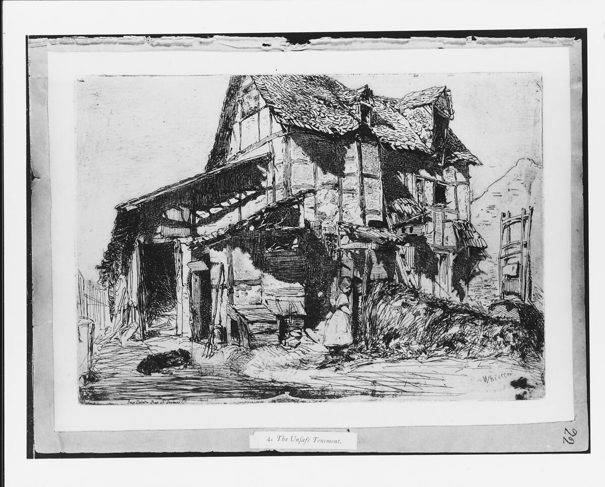 The Unsafe Tenement (The Old Farm), James McNeill Whistler (American, Lowell, Massachusetts 1834–1903 London), Etching on tan chine on white wove paper (chine collé); third state of four (Glasgow)