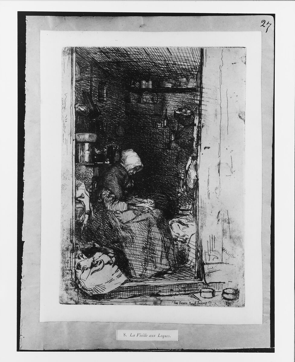 La Vielle aux Loques, James McNeill Whistler (American, Lowell, Massachusetts 1834–1903 London), Etching and drypoint on tan chine on off-white wove paper (chine collé); third state of four (Glasgow)