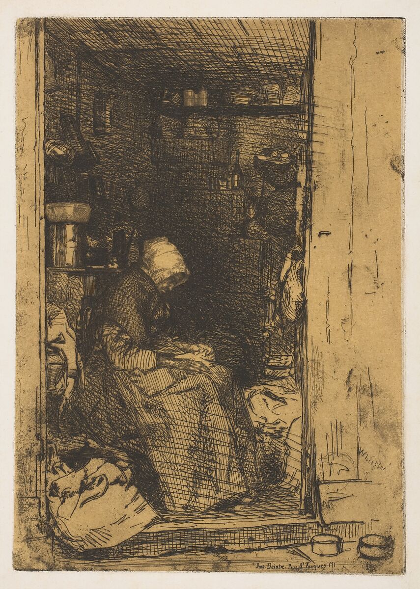 La Vielle aux Loques, James McNeill Whistler (American, Lowell, Massachusetts 1834–1903 London), Etching and drypoint on tan chine on off-white wove paper (chine collé); third state of four (Glasgow) 