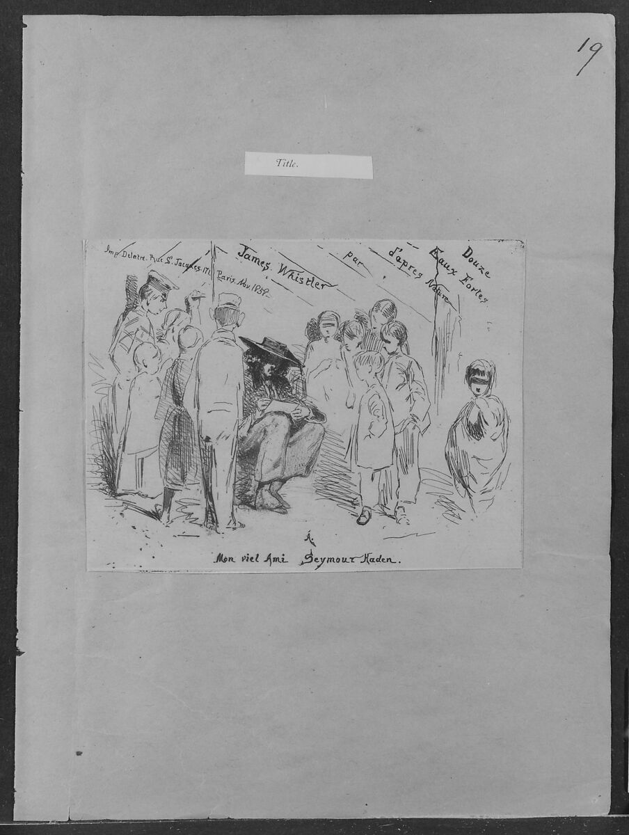 Title Page from the "French Set" (Douze Eaux-Fortes d'Après Nature), James McNeill Whistler (American, Lowell, Massachusetts 1834–1903 London), Etching on tan chine on off-white wove paper (chine collé); only state (Glasgow)