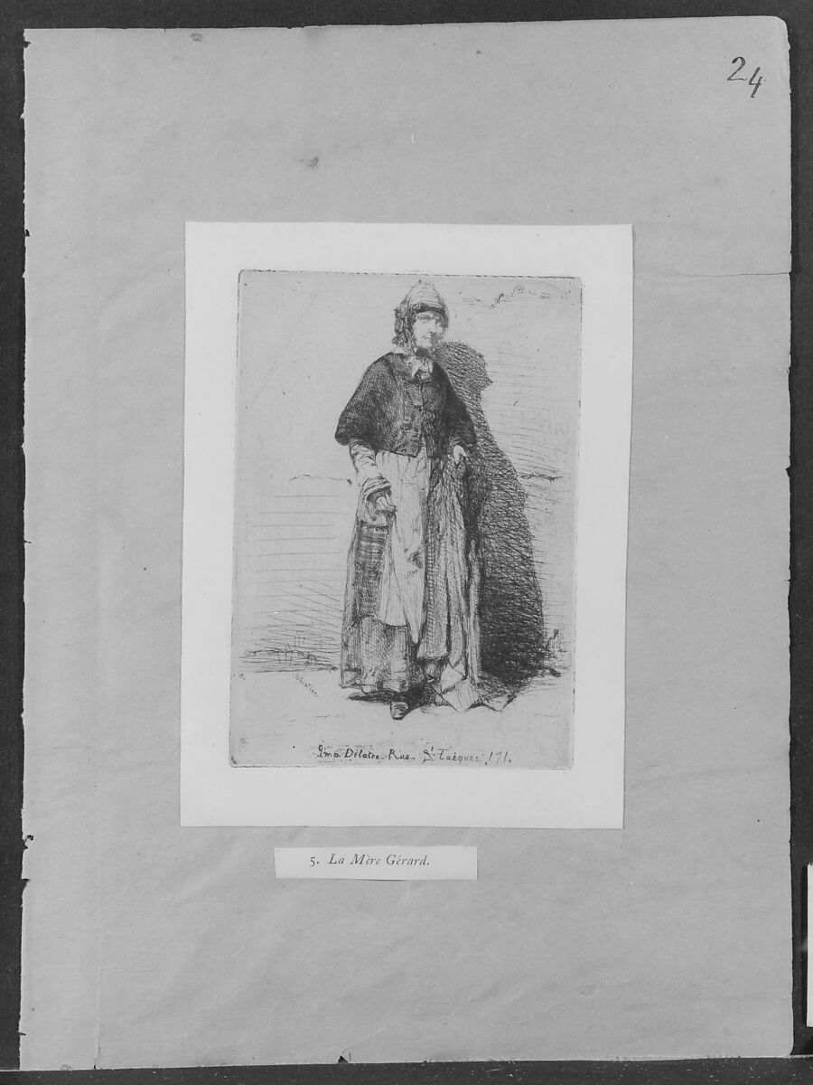 La Mère Gérard, James McNeill Whistler (American, Lowell, Massachusetts 1834–1903 London), Etching on tan chine on off-white wove paper (chine collé); fourth state of four (Glasgow)