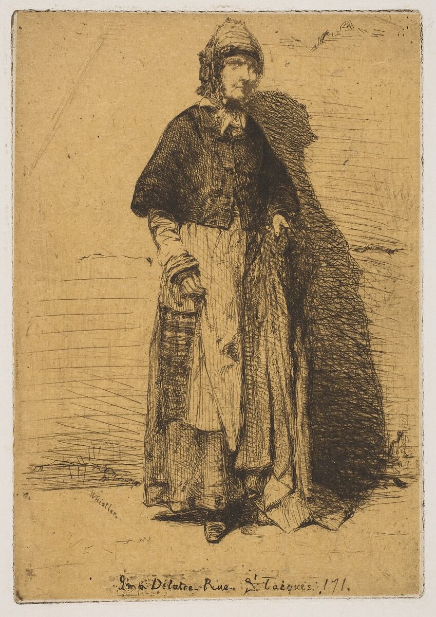 La Mère Gérard, James McNeill Whistler (American, Lowell, Massachusetts 1834–1903 London), Etching on tan chine on off-white wove paper (chine collé); fourth state of four (Glasgow) 