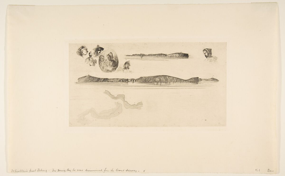 Sketches on the Coast Survey Plate, James McNeill Whistler (American, Lowell, Massachusetts 1834–1903 London), Etching, printed in black ink; only state (Glasgow)
