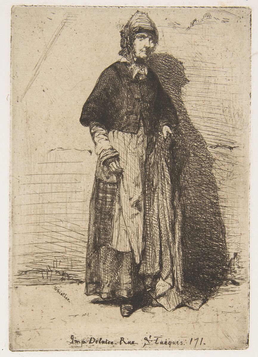 La Mère Gérard, James McNeill Whistler (American, Lowell, Massachusetts 1834–1903 London), Etching, printed in black ink on brownish-gray chine on off-white wove paper (chine collé); fourth state of four (Glasgow) 