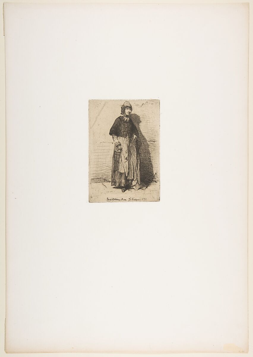 La Mère Gérard, James McNeill Whistler (American, Lowell, Massachusetts 1834–1903 London), Etching, printed in black ink on brownish-gray chine on off-white wove paper (chine collé); fourth state of four (Glasgow)