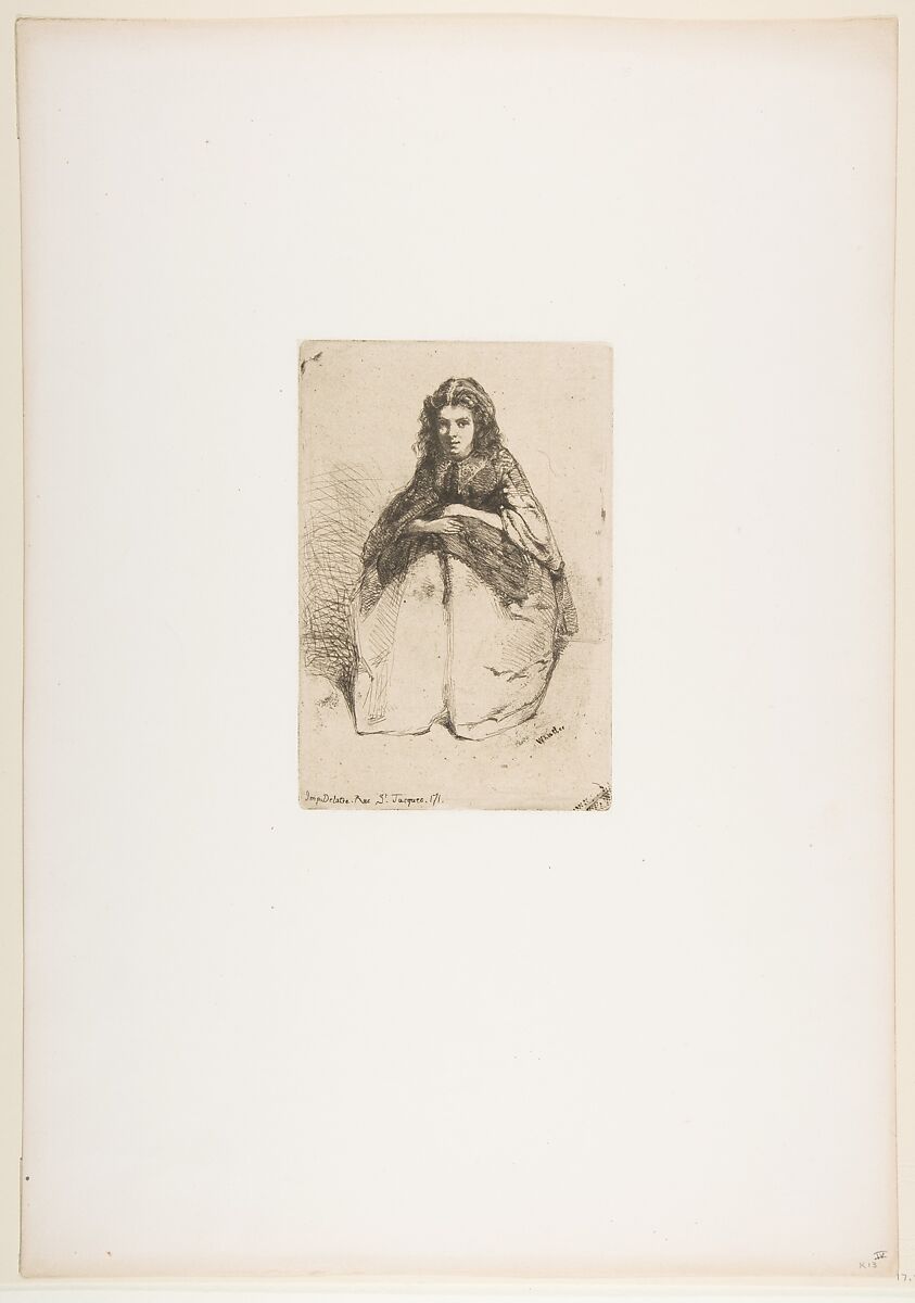 Fumette, James McNeill Whistler (American, Lowell, Massachusetts 1834–1903 London), Etching, printed in black ink on gray chine on off-white wove paper (chine collé);  fifth state of five (Glasgow)