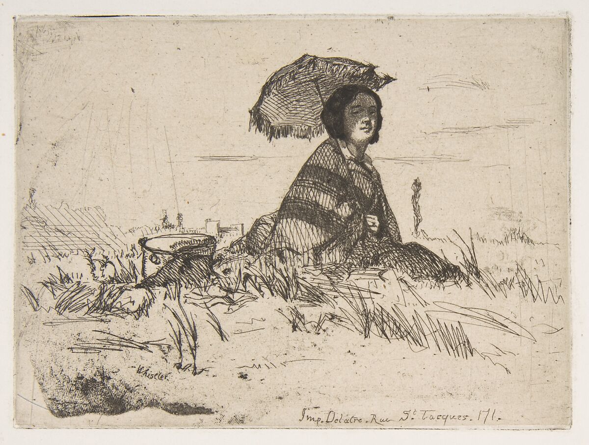 En plein soleil, James McNeill Whistler (American, Lowell, Massachusetts 1834–1903 London), Etching, printed in black ink on gray chine on white wove paper (chine collé); third state of three (Glasgow) 