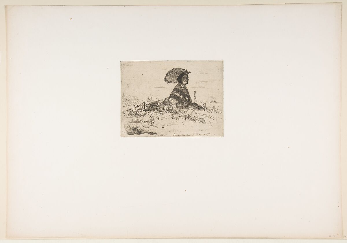 En plein soleil, James McNeill Whistler (American, Lowell, Massachusetts 1834–1903 London), Etching, printed in black ink on gray chine on white wove paper (chine collé); third state of three (Glasgow)