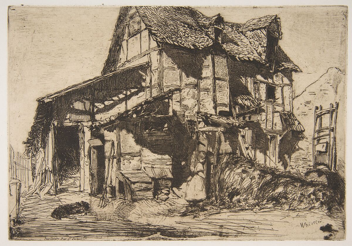 The Unsafe Tenement (The Old Farm), James McNeill Whistler (American, Lowell, Massachusetts 1834–1903 London), Etching, printed in black ink on gray chine on white wove paper (chine collé); third state of four (Glasgow) 