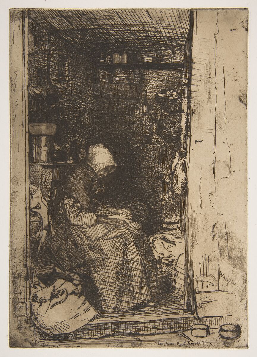 La Vielle aux Loques, James McNeill Whistler (American, Lowell, Massachusetts 1834–1903 London), Etching and drypoint, printed in black ink on gray chine on off-white wove paper (chine collé); third state of four (Glasgow) 