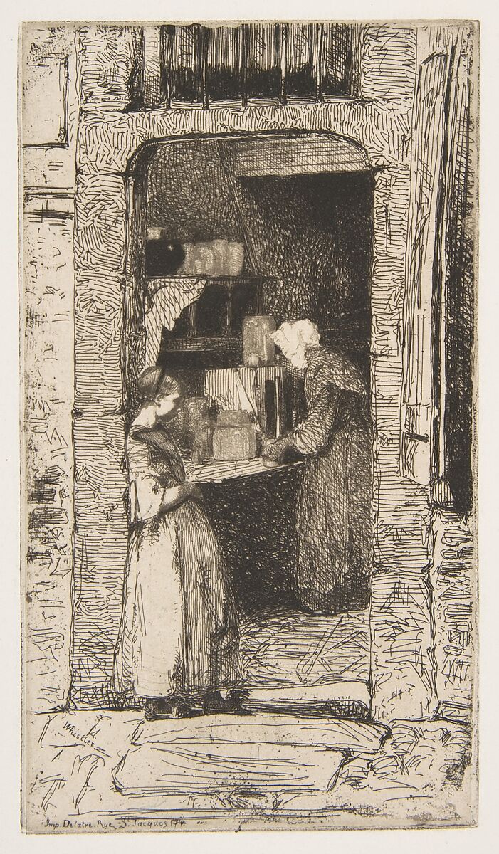 La Marchande de moutarde, James McNeill Whistler (American, Lowell, Massachusetts 1834–1903 London), Etching, printed in black ink on gray chine on white wove paper (chine collé); third state of five (Glasgow) 