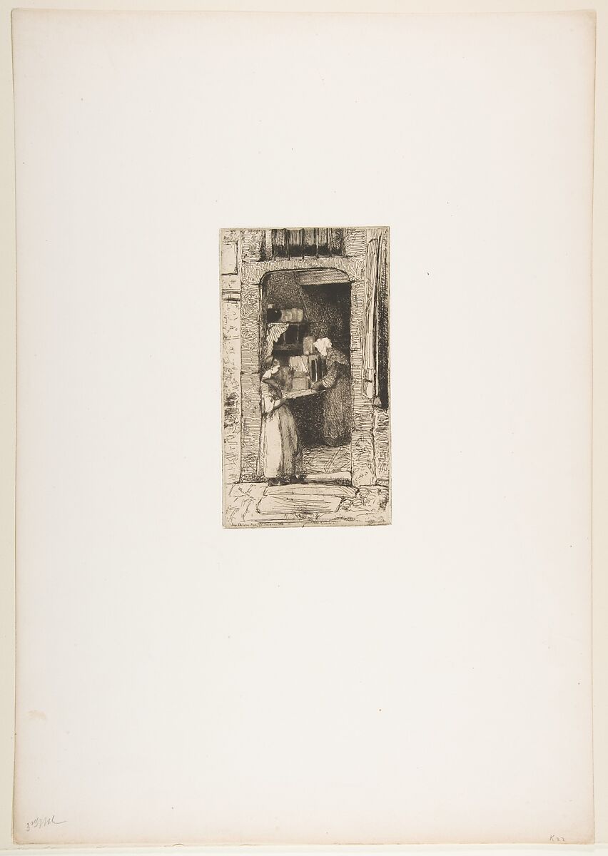 La Marchande de moutarde, James McNeill Whistler (American, Lowell, Massachusetts 1834–1903 London), Etching, printed in black ink on gray chine on white wove paper (chine collé); third state of five (Glasgow)