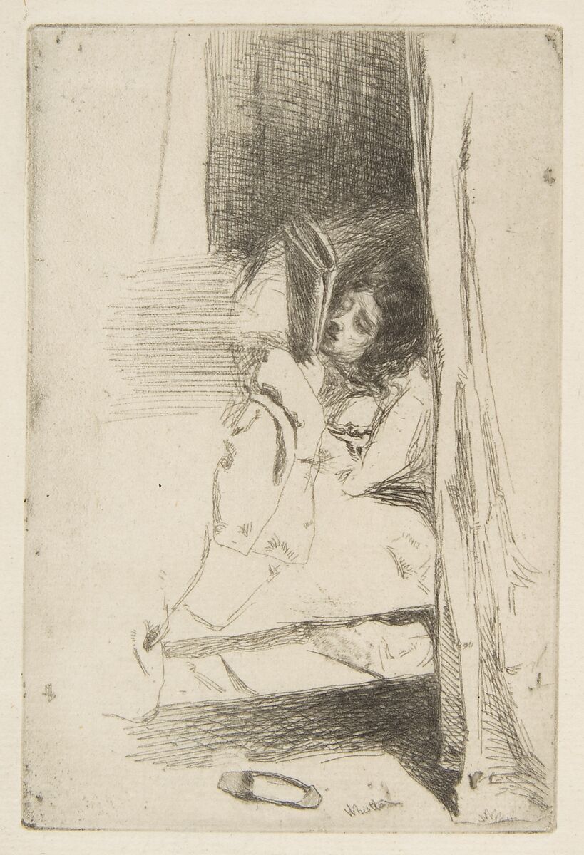Reading in Bed (The Slipper), James McNeill Whistler (American, Lowell, Massachusetts 1834–1903 London), Etching and drypoint, printed in black ink on fine laid paper; second state of two (Glasgow) 