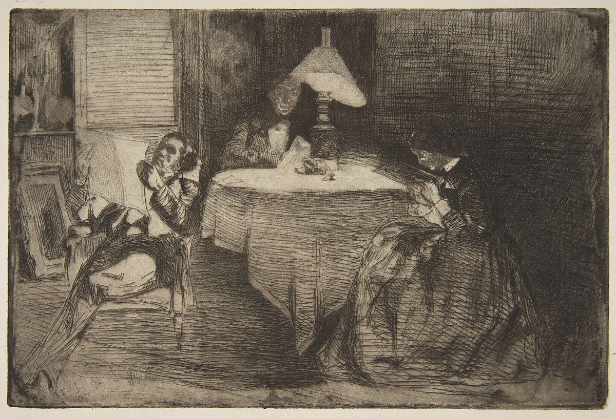 The Music Room, James McNeill Whistler (American, Lowell, Massachusetts 1834–1903 London), Etching, printed in black ink on fine antique laid paper with a greenish cast; second state of four (Glasgow) 