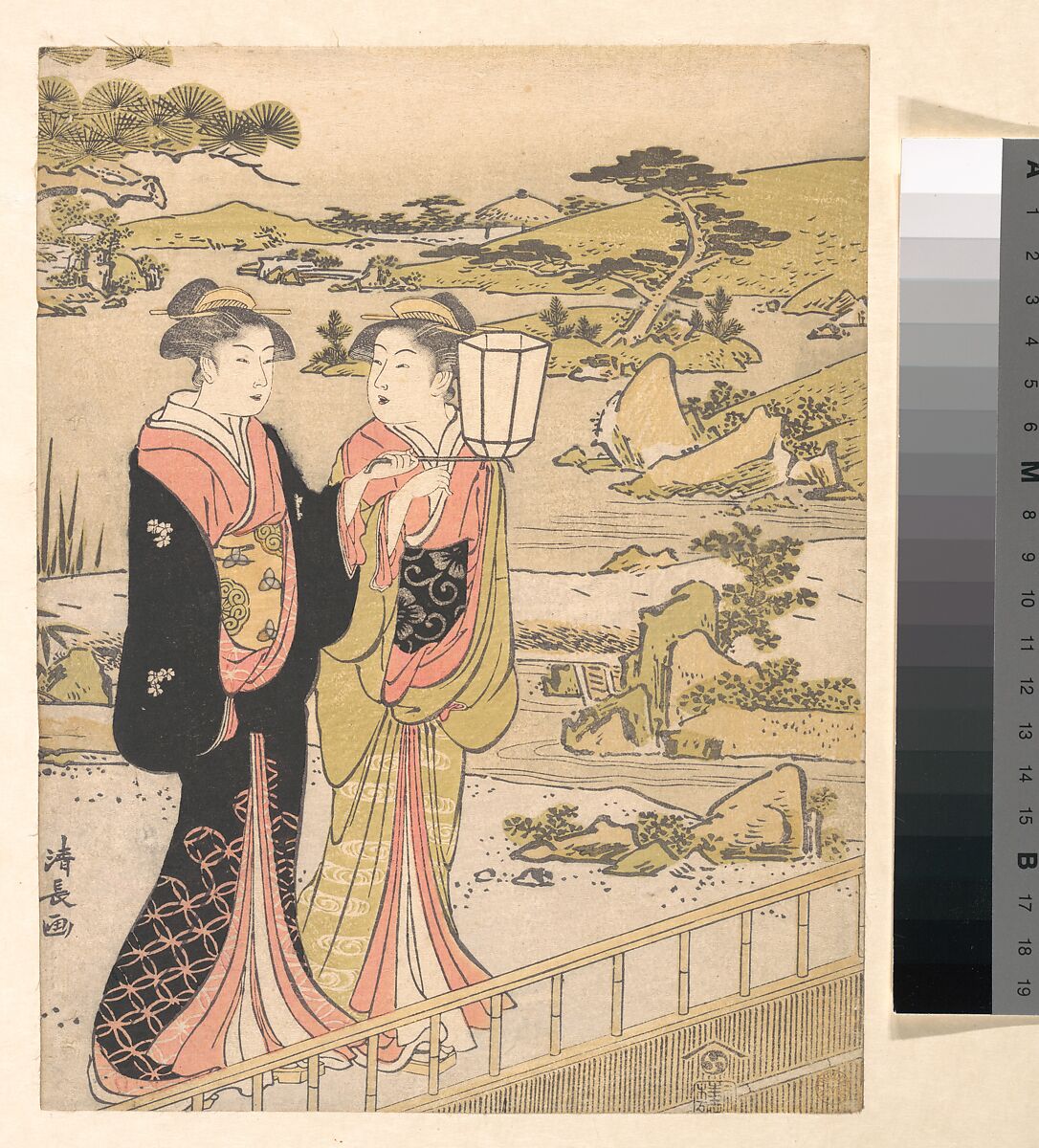 Two Women in a Garden, Torii Kiyonaga (Japanese, 1752–1815), Woodblock print; ink and color on paper, Japan 