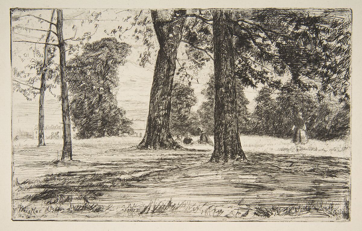 Greenwich Park, James McNeill Whistler (American, Lowell, Massachusetts 1834–1903 London), Etching and drypoint, printed in black ink on medium weight cream laid paper; third state of three (Glasgow) 