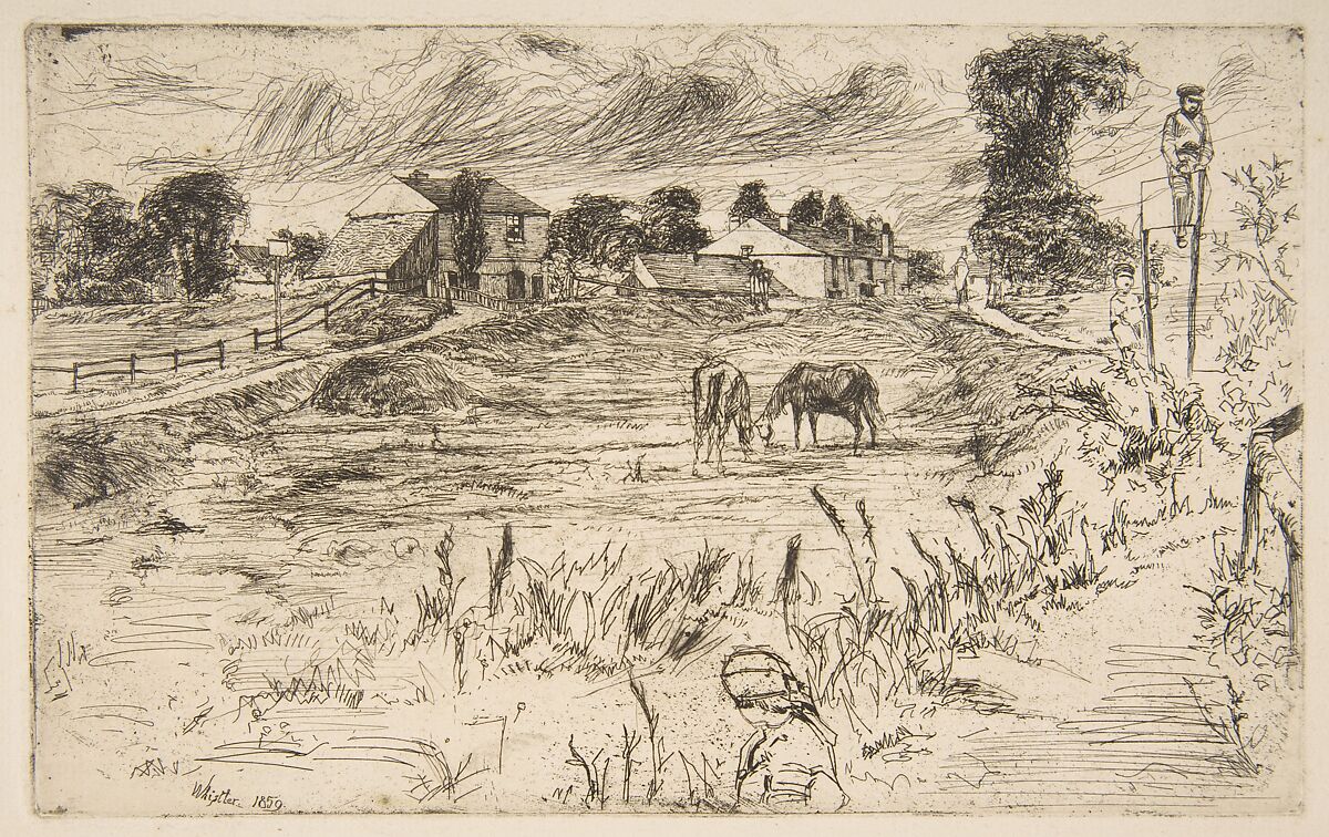 Landscape with the Horse (Landscape with Horses), James McNeill Whistler (American, Lowell, Massachusetts 1834–1903 London), Etching and drypoint, printed in black ink on medium weight ivory laid paper; second state of two (Glasgow) 
