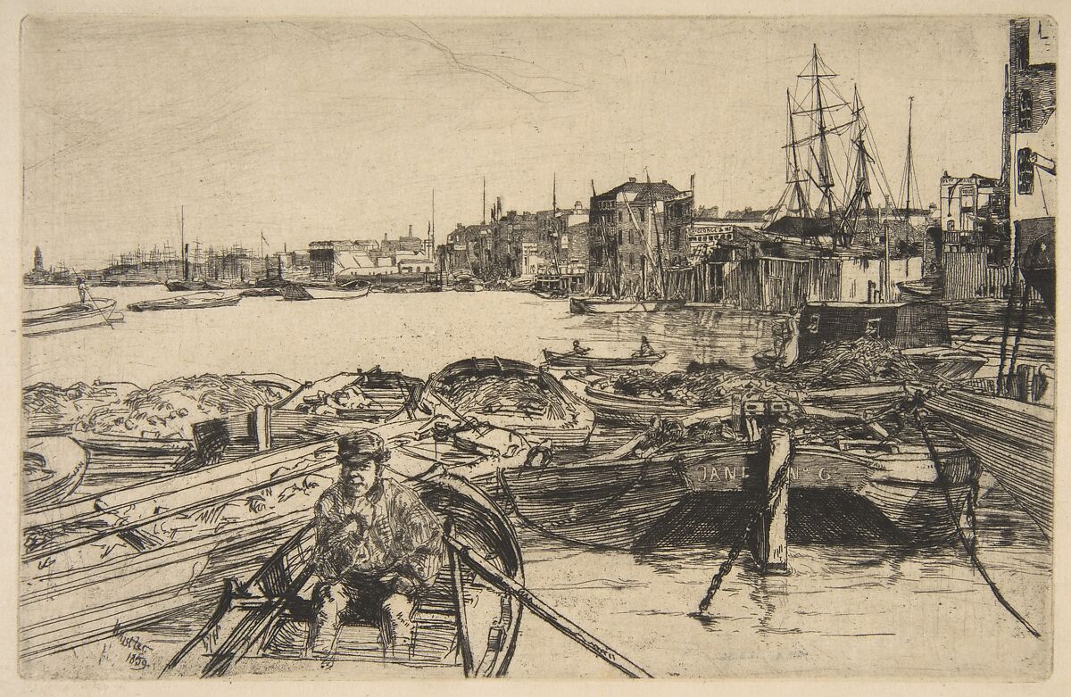 The Pool, James McNeill Whistler (American, Lowell, Massachusetts 1834–1903 London), Etching and drypoint, printed in black ink on extremely fine laid Japan; sixth state of six (Glasgow) 