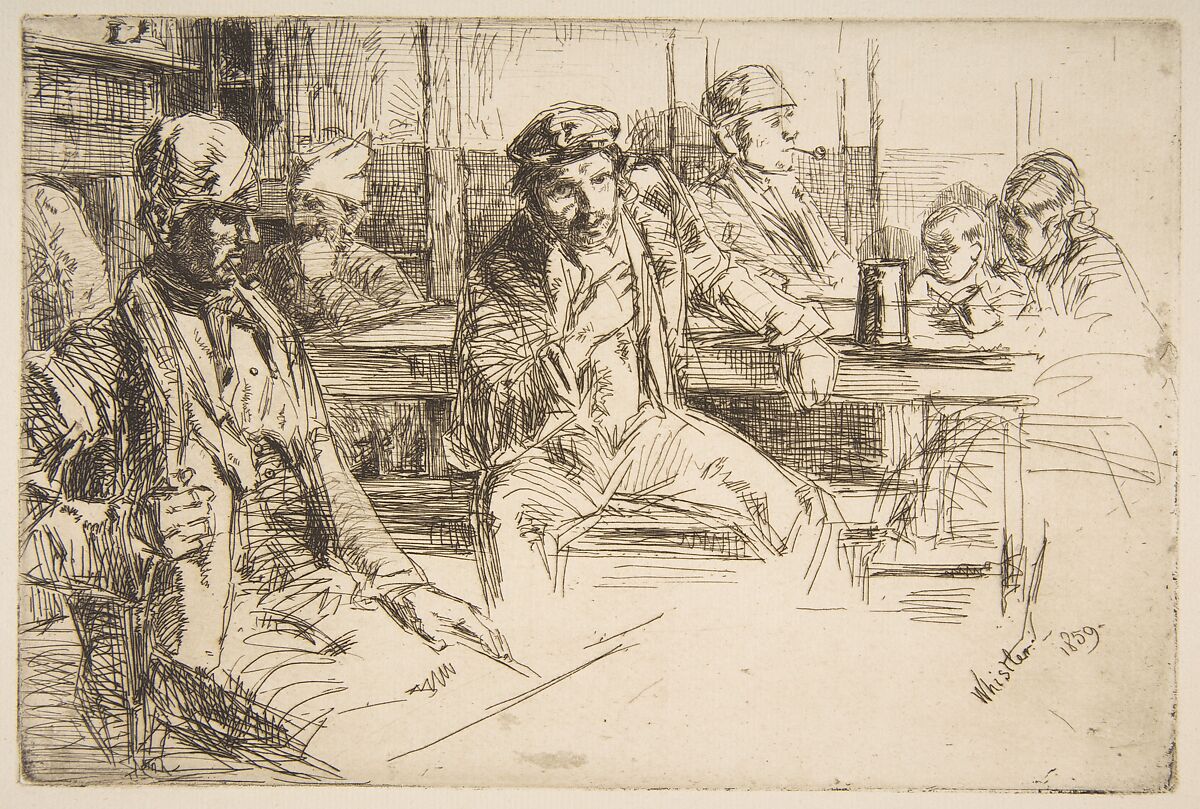 Longshore Men, James McNeill Whistler (American, Lowell, Massachusetts 1834–1903 London), Etching and drypoint, printed in black ink on medium weight dark ivory laid paper; second state of four (Glasgow) 