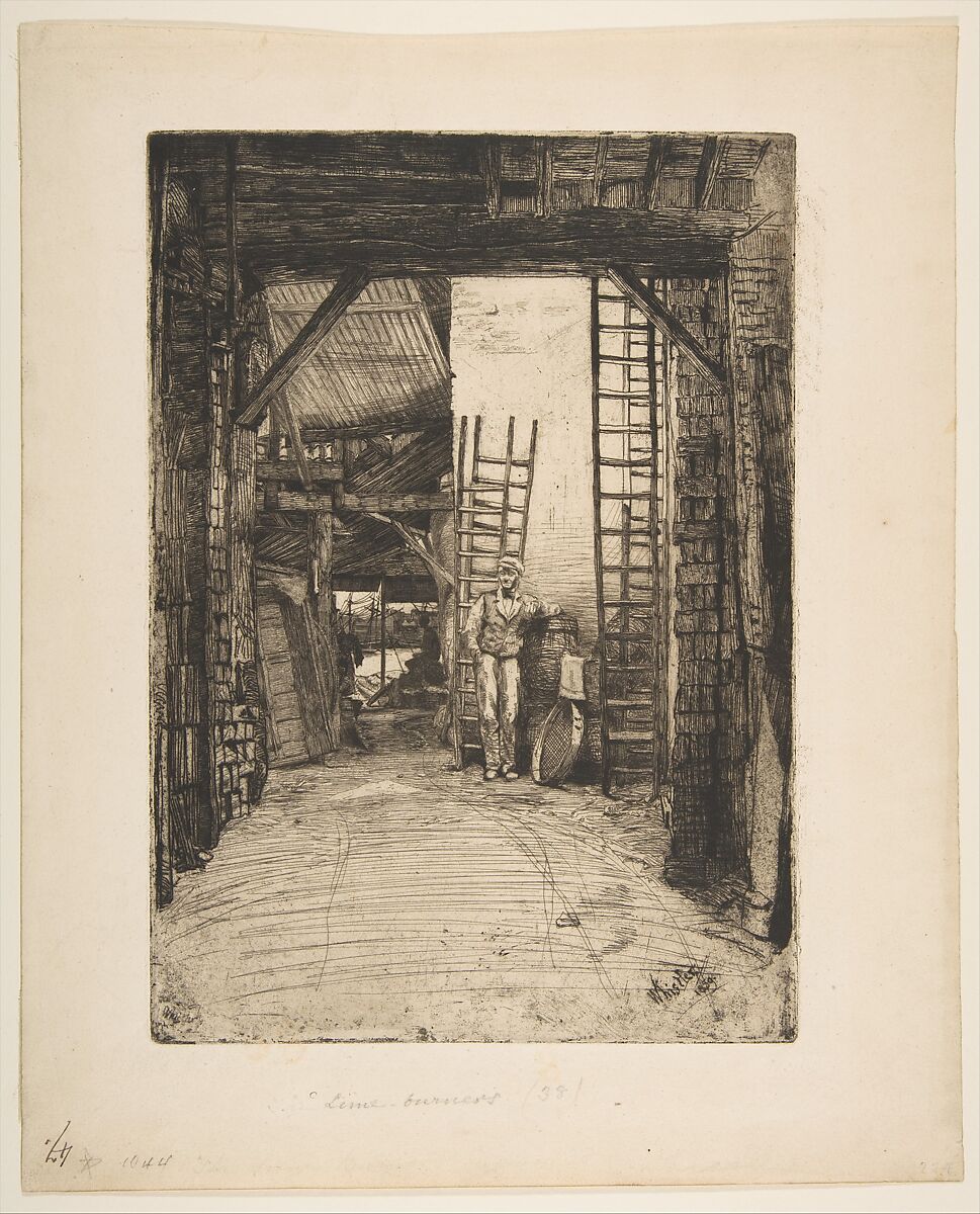 The Lime-Burner (W. Jones, Lime-Burner, Thames Street), James McNeill Whistler (American, Lowell, Massachusetts 1834–1903 London), Etching and drypoint, warm black ink on ivory wove paper; first state of two (Glasgow)