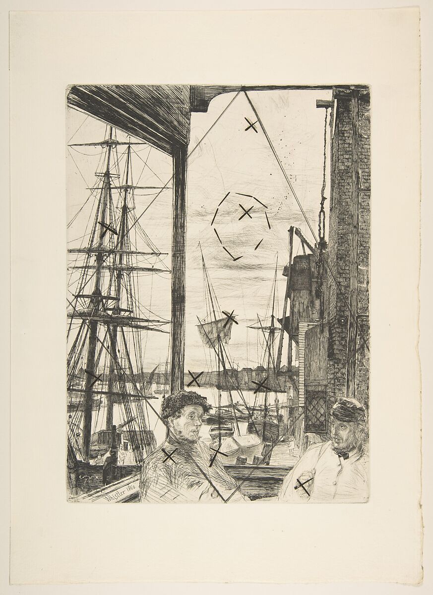 Rotherhithe (Wapping), James McNeill Whistler (American, Lowell, Massachusetts 1834–1903 London), Etching and drypoint, printed in black ink on thick ivory laid paper; sixth state of six, from the cancelled plate