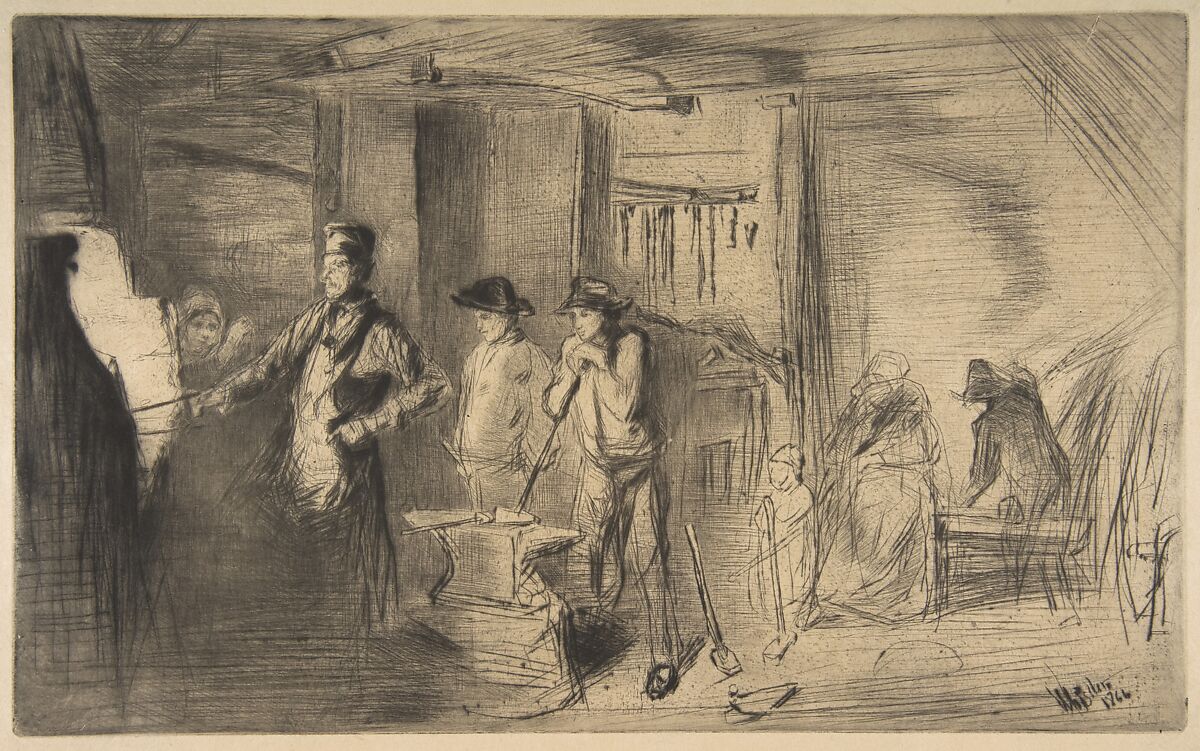 The Forge, James McNeill Whistler (American, Lowell, Massachusetts 1834–1903 London), Drypoint, printed in black ink on cream wove paper; sixth state of six (Glasgow) 