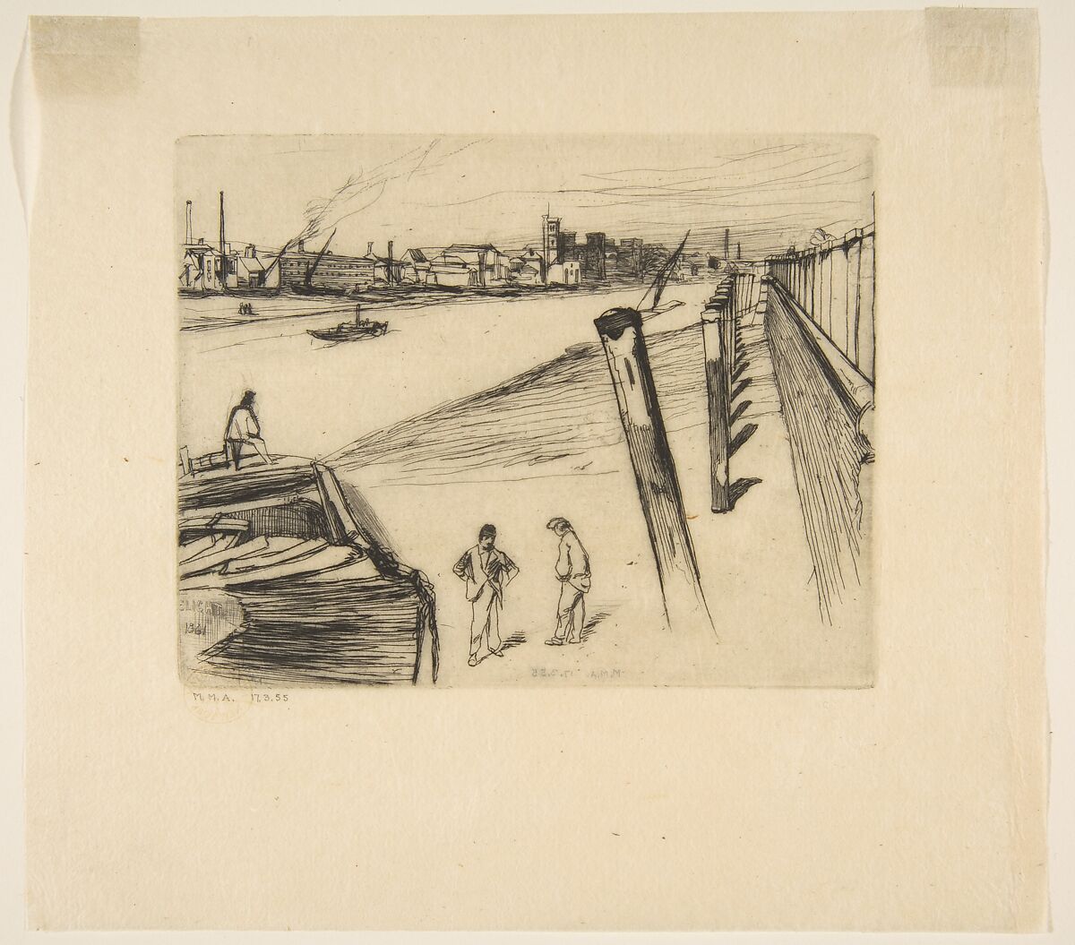 Millbank, James McNeill Whistler (American, Lowell, Massachusetts 1834–1903 London), Etching and drypoint, printed in black ink on ivory laid Japan; fifth state of five