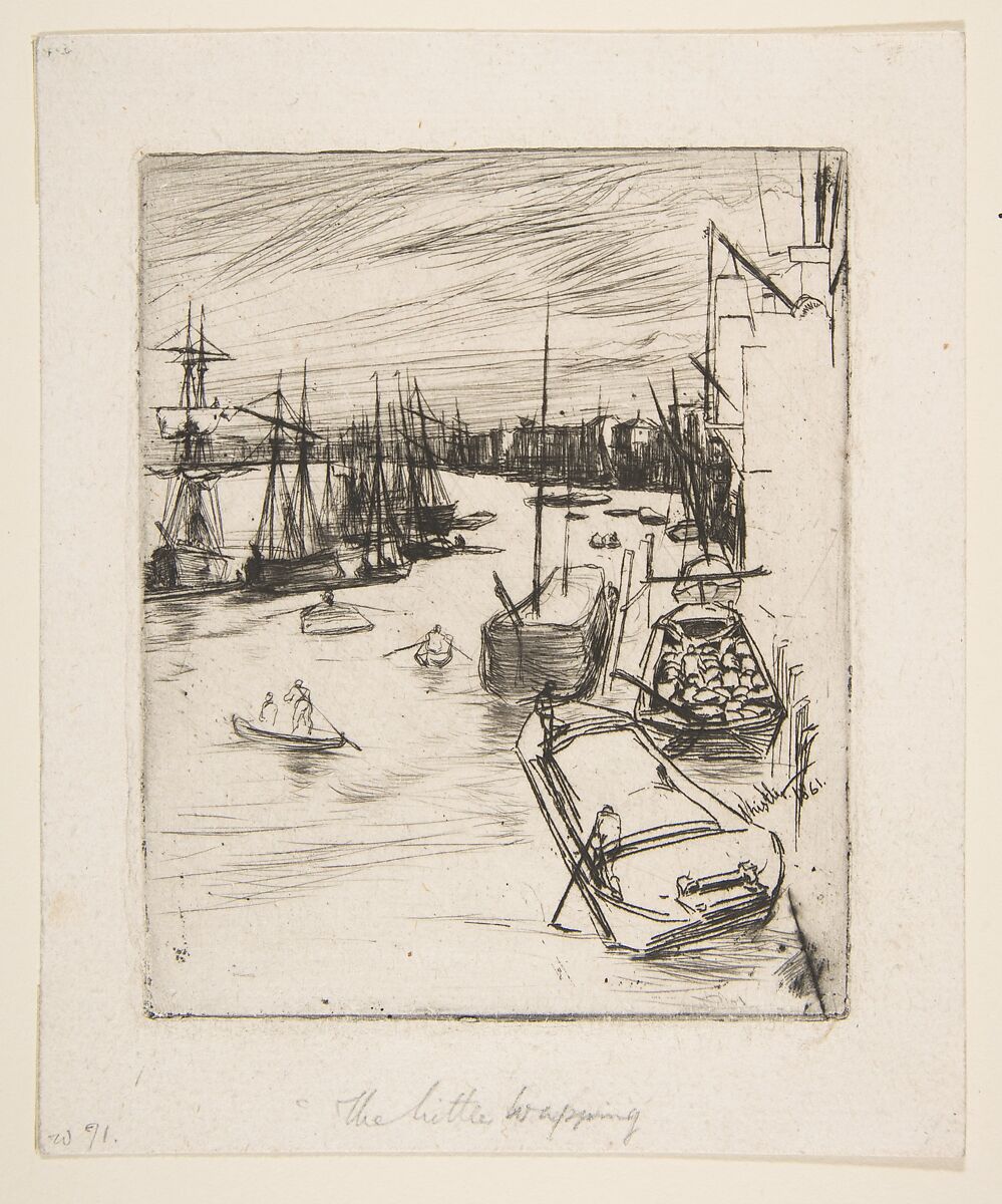 Little Wapping (The Little Rotherhithe), James McNeill Whistler (American, Lowell, Massachusetts 1834–1903 London), Etching, printed in black ink on heavy off-white wove paper; third state of four (Glasgow)