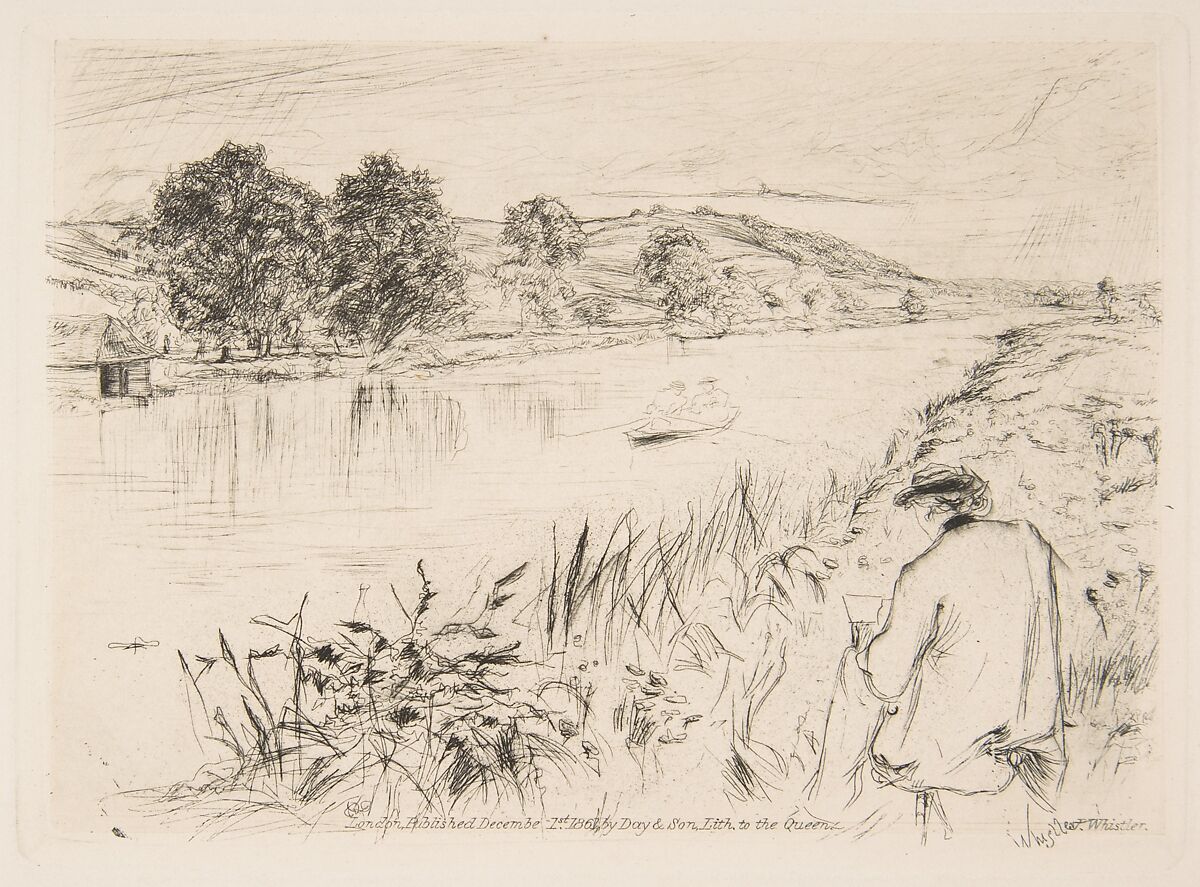 Sketching, No. 1, James McNeill Whistler (American, Lowell, Massachusetts 1834–1903 London), Etching and drypoint on cream chine mounted on ivory wove (chine collé); fourth state of six (Glasgow) 