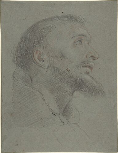Bust-Length Study for the Head of Saint Francis in Near Profile Facing Right