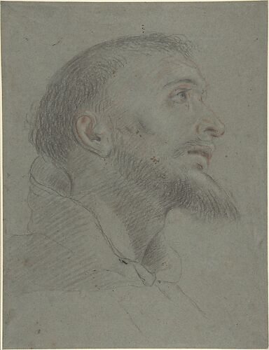 Bust-Length Study for the Head of Saint Francis in Near Profile Facing Right