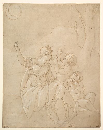 Classical Female Figure (Diana or Venus) with Two Infants